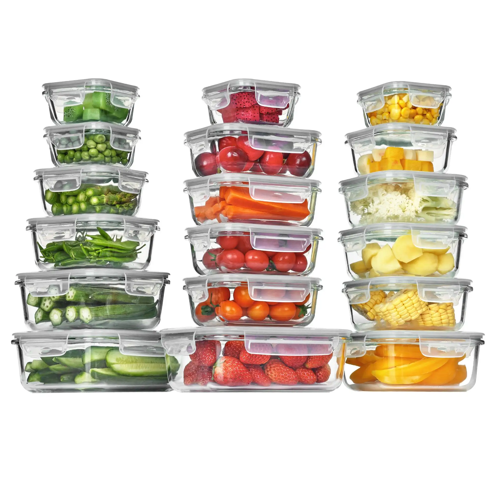 Food Storage Glass Containers Large - 18 Pack Glass Food Storage Containers