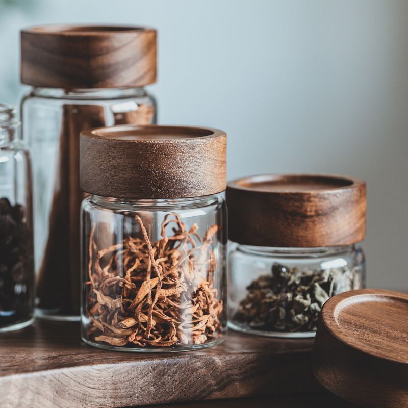 Food Storage Glass Set - Glass Storage Jars With Airtight Wooden