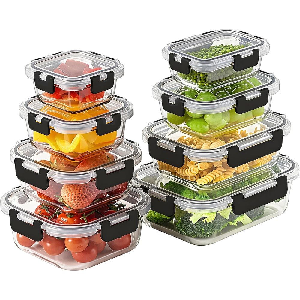 8-Piece Borosilicate Glass Foo - Food Storage Set Glass review and price