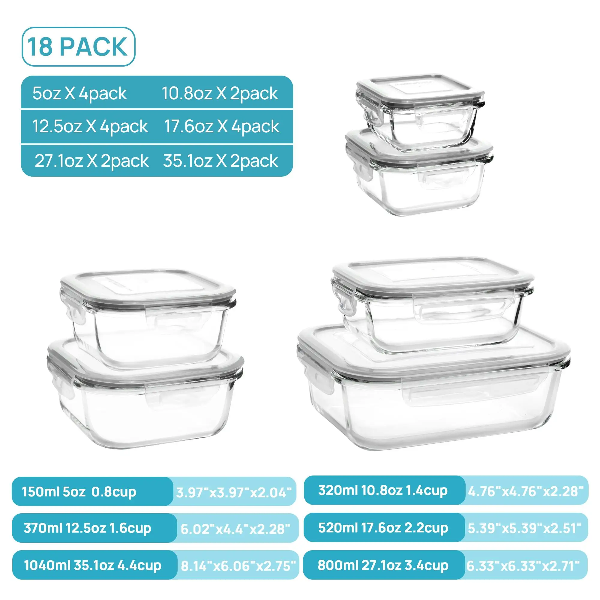 18 Pack Glass Food Storage Con - Food Storage Glass Containers Large review and price