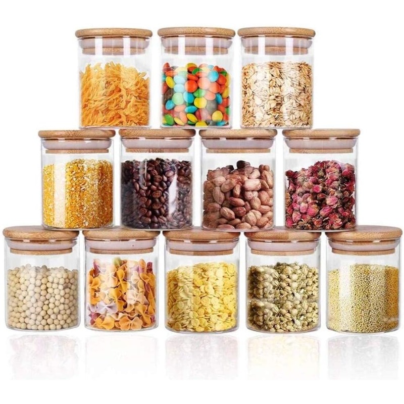 12 Glass Jars Set with Bamboo  - Food Storage Set Glass review and price